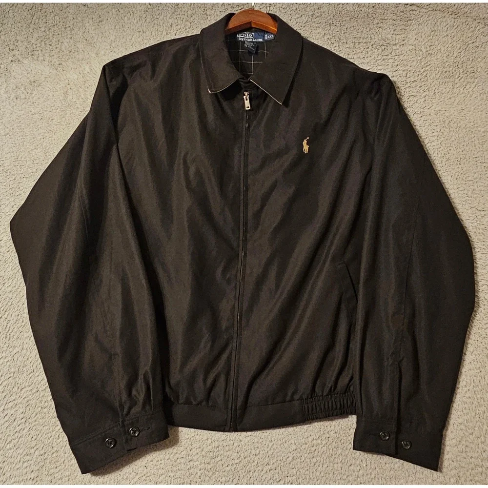 Polo Ralph Lauren Mens XXL Black Bi-Swing Windbreaker Jacket Full Zip Pony Logo